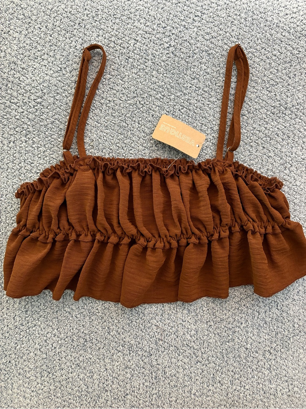 Vestique Rust-Brown Smocked Ruffle Crop Tank